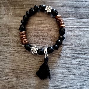 Bohemian Wooden Beaded and Tassel Bracelet